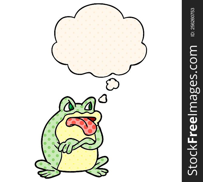 Grumpy Cartoon Frog And Thought Bubble In Comic Book Style
