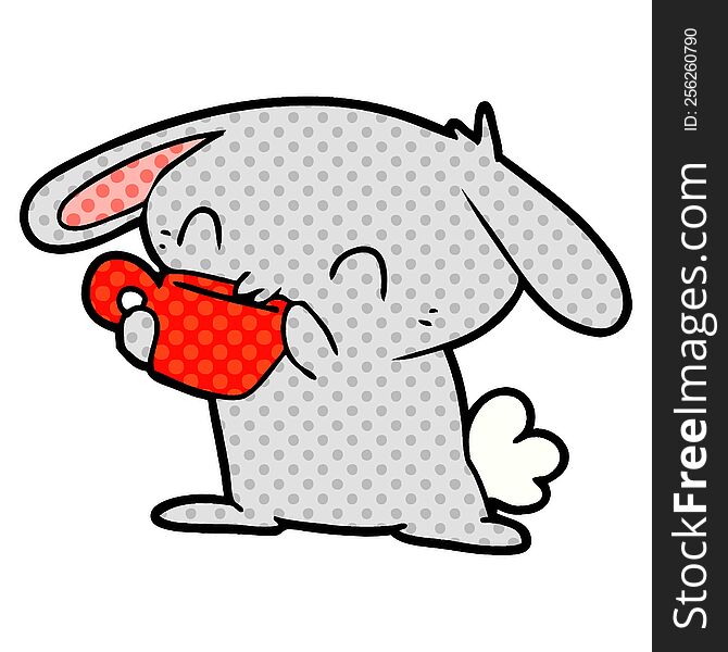 cartoon rabbit drinking tea. cartoon rabbit drinking tea