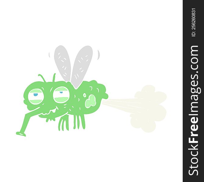 Flat Color Illustration Of A Cartoon Gross Farting Fly