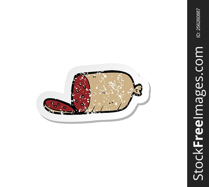 Retro Distressed Sticker Of A Cartoon Sliced Sausage