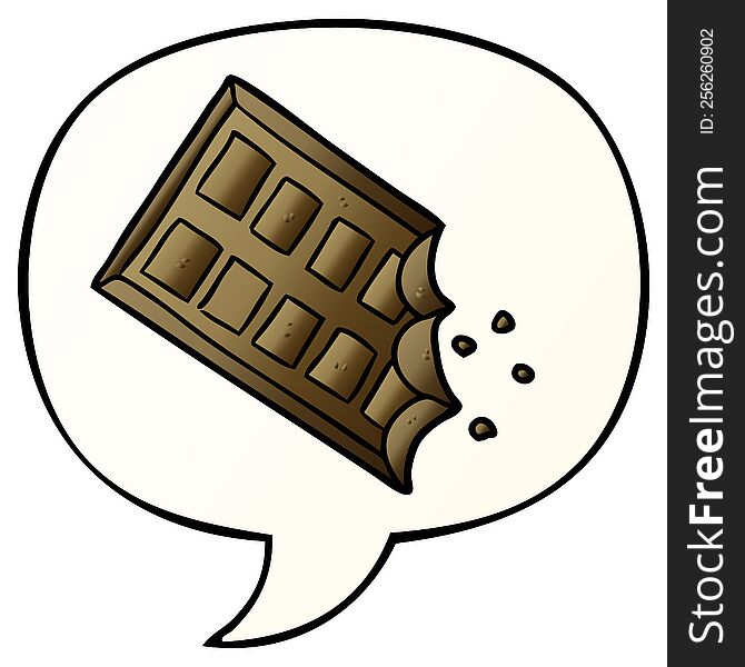 cartoon bar of chocolate with speech bubble in smooth gradient style