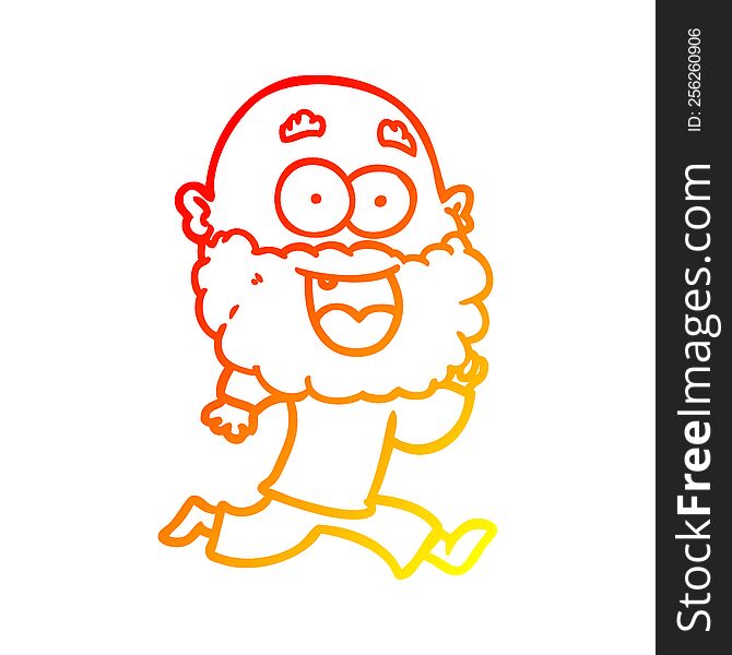 Warm Gradient Line Drawing Cartoon Crazy Happy Man With Beard Running