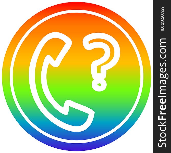 telephone handset with question mark circular icon with rainbow gradient finish. telephone handset with question mark circular icon with rainbow gradient finish