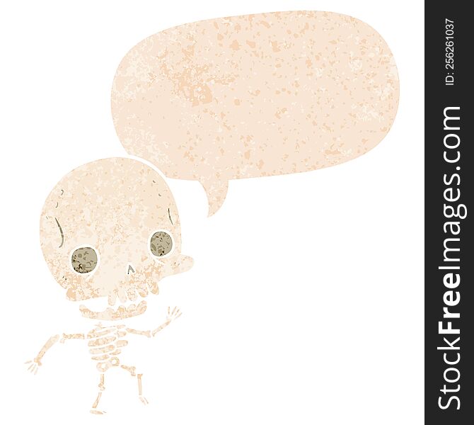 Cartoon Skeleton And Speech Bubble In Retro Textured Style