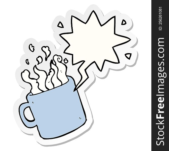Cartoon Hot Cup Of Coffee And Speech Bubble Sticker