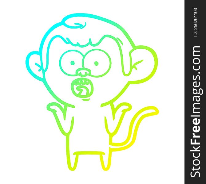 Cold Gradient Line Drawing Cartoon Shocked Monkey