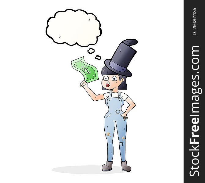 Thought Bubble Cartoon Woman Holding On To Money