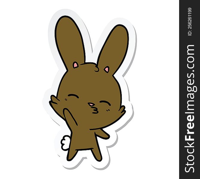 Sticker Of A Curious Waving Bunny Cartoon