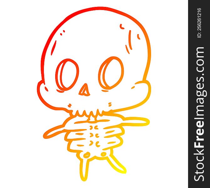 warm gradient line drawing of a cute cartoon skeleton