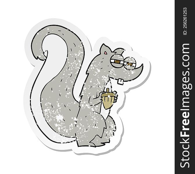 Retro Distressed Sticker Of A Cartoon Squirrel With Nut