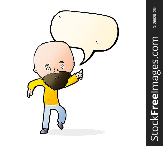 Cartoon Worried Old Man Pointing With Speech Bubble