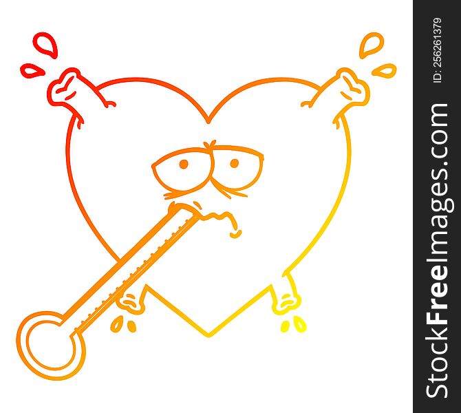Warm Gradient Line Drawing Cartoon Unhealthy Heart