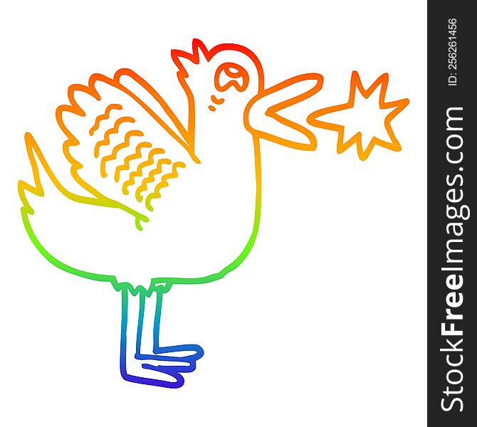 Rainbow Gradient Line Drawing Cartoon Flapping Duck