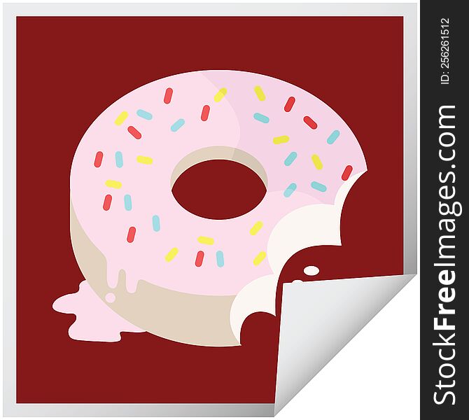 bitten frosted donut graphic vector illustration square sticker. bitten frosted donut graphic vector illustration square sticker