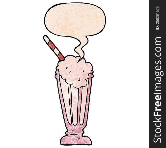 cartoon milkshake with speech bubble in retro texture style