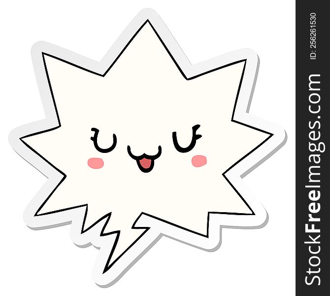 Cute Happy Cartoon Face And Speech Bubble Sticker