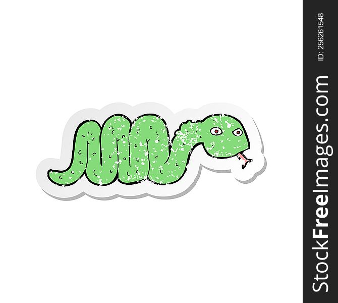 Retro Distressed Sticker Of A Funny Cartoon Snake