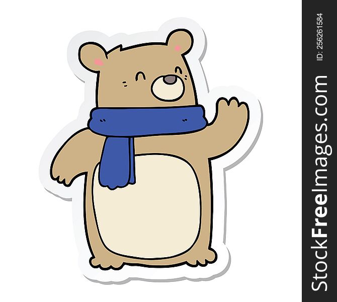 Sticker Of A Cartoon Bear Wearing Scarf