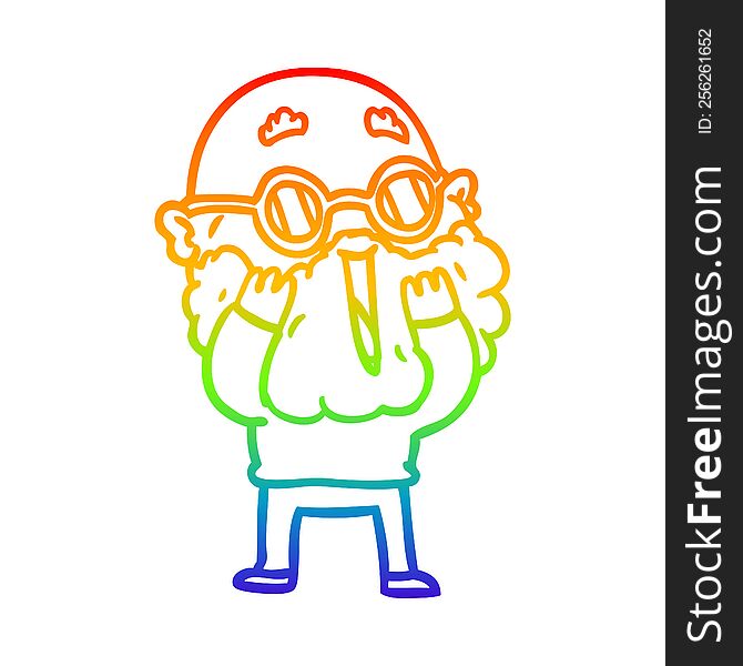 Rainbow Gradient Line Drawing Cartoon Amazed Man With Beard