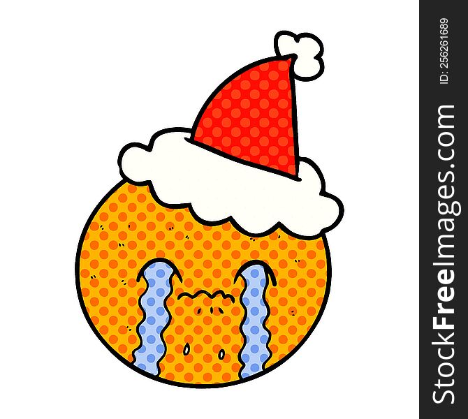 Comic Book Style Illustration Of A Orange Wearing Santa Hat