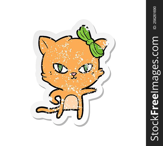 distressed sticker of a cute cartoon cat