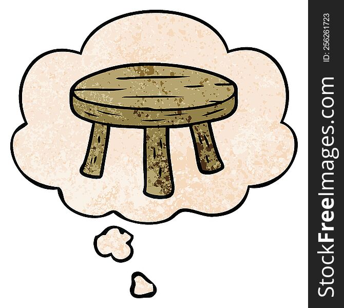 Cartoon Small Stool And Thought Bubble In Grunge Texture Pattern Style