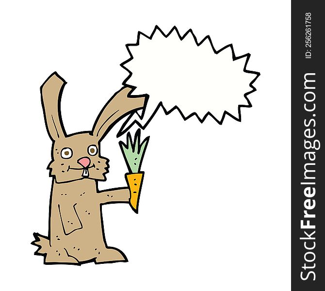 Cartoon Rabbit With Carrot With Speech Bubble