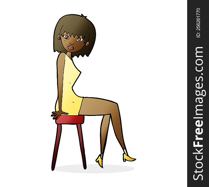 cartoon woman sitting on stool