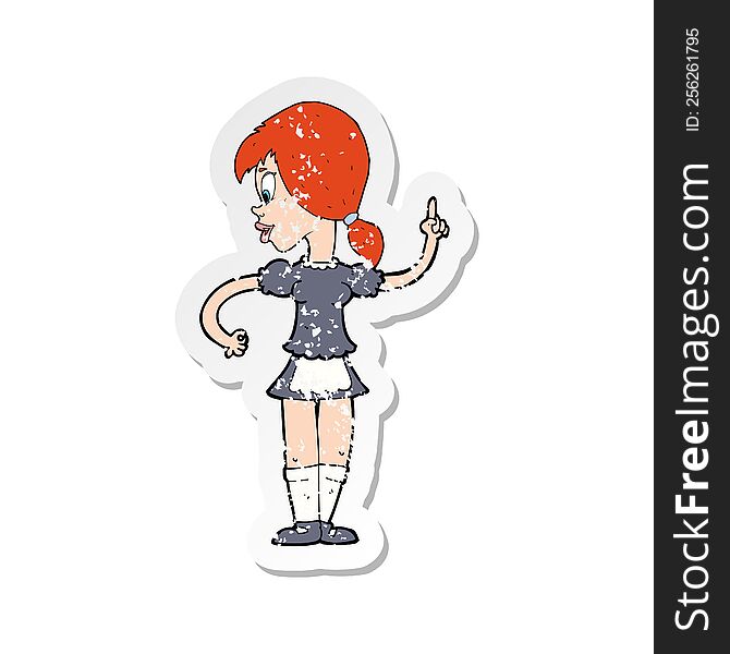 retro distressed sticker of a cartoon waitress calling order