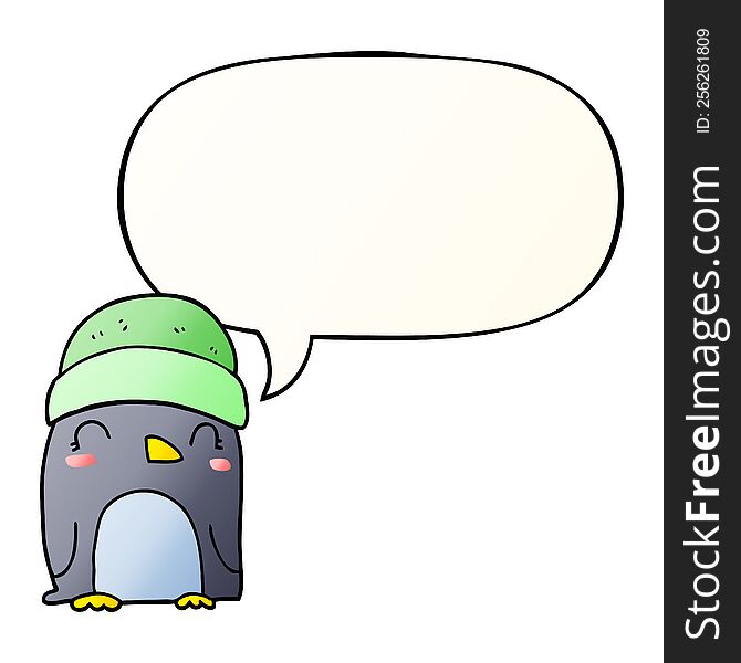 Cute Cartoon Penguin And Speech Bubble In Smooth Gradient Style