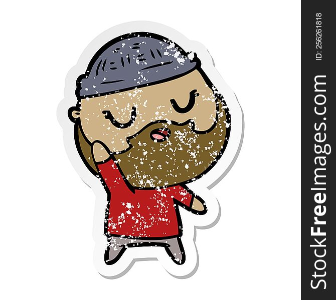 distressed sticker of a cute cartoon man with beard
