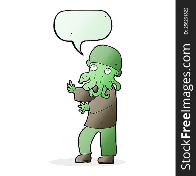 Cartoon Alien Man With Speech Bubble