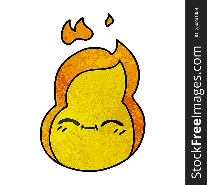 freehand drawn textured cartoon of cute kawaii fire flame