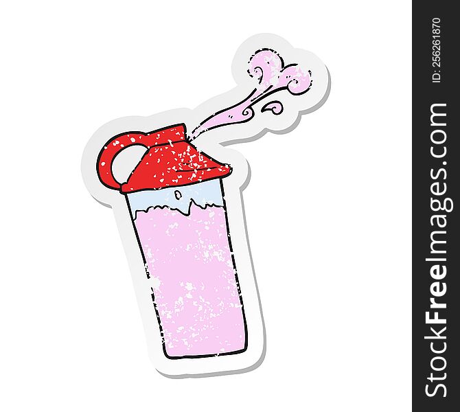 Retro Distressed Sticker Of A Cartoon Protein Shake