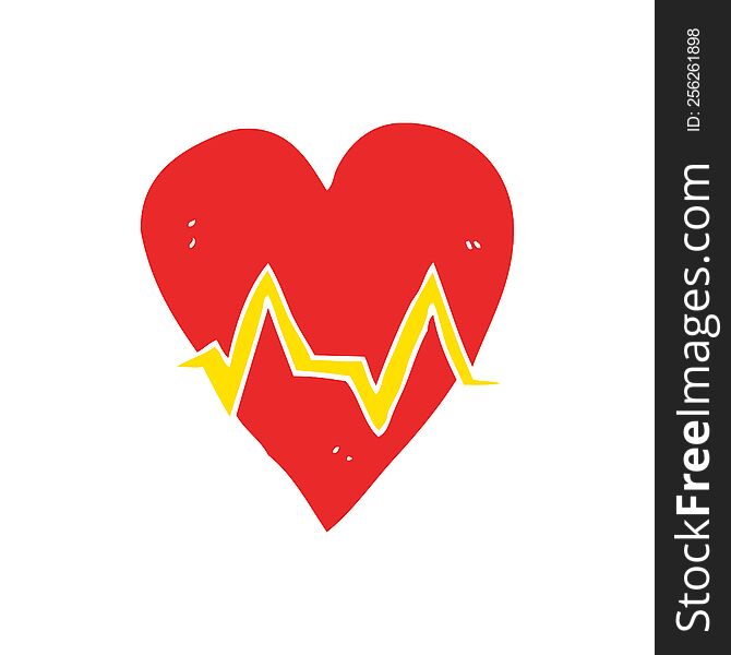 Flat Color Illustration Of A Cartoon Heart Rate Pulse Symbol