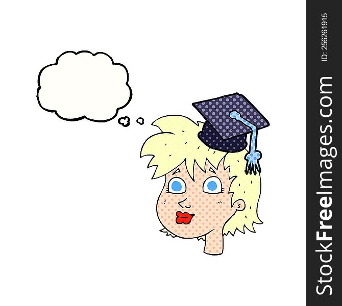 Thought Bubble Cartoon Graduate Woman