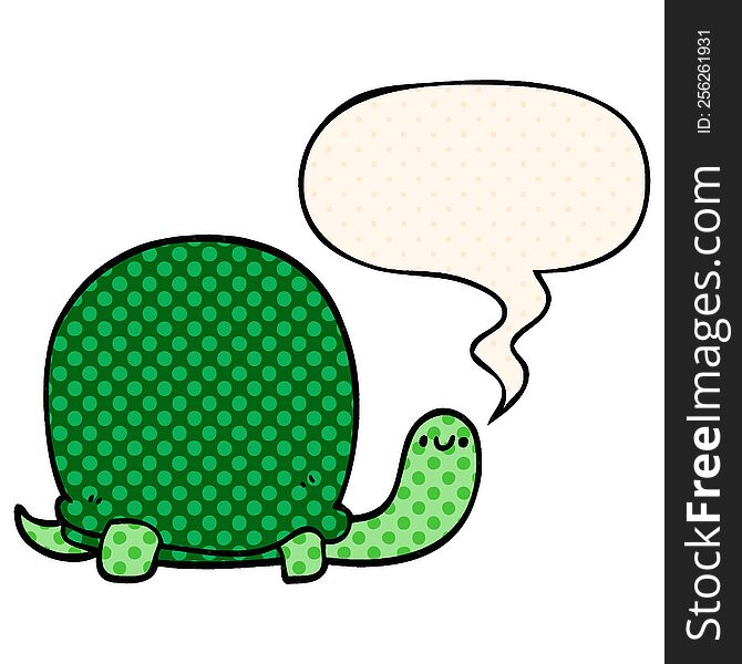 cute cartoon tortoise with speech bubble in comic book style
