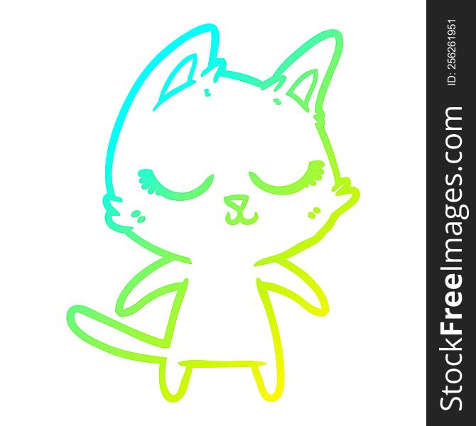 cold gradient line drawing of a calm cartoon cat