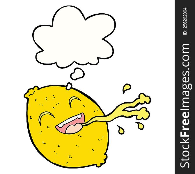Cartoon Squirting Lemon And Thought Bubble