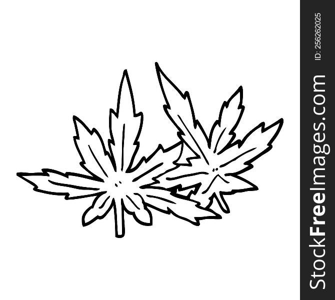 line drawing cartoon marijuana leaves