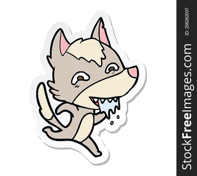 sticker of a cartoon hungry wolf running