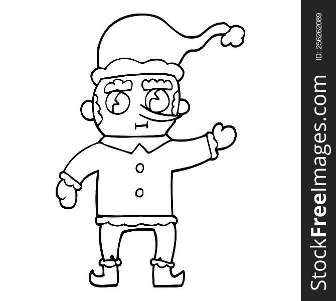 Line Drawing Cartoon Christmas Elf