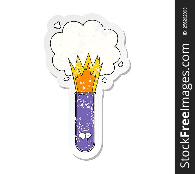 Distressed Sticker Of A Cartoon Exploding Chemicals In Test Tube