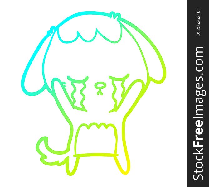 cold gradient line drawing of a cartoon dog crying
