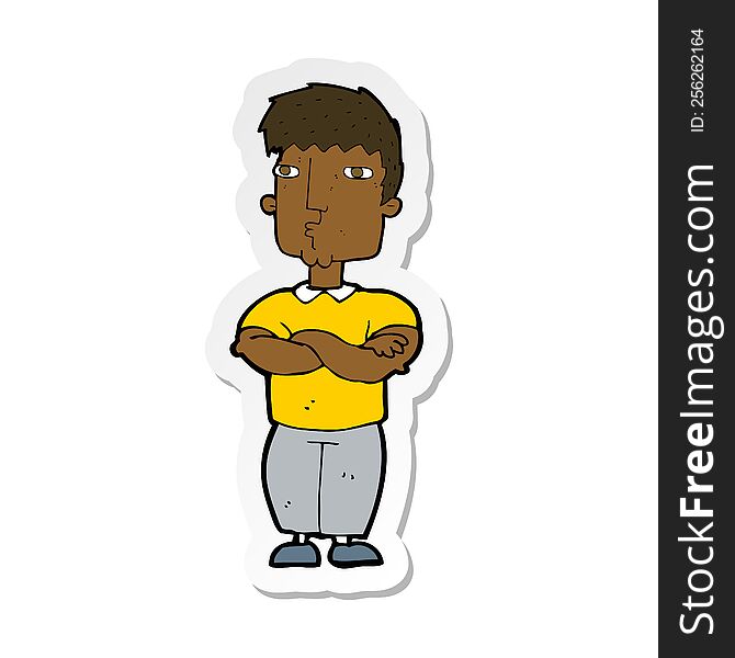 sticker of a cartoon man with crossed arms