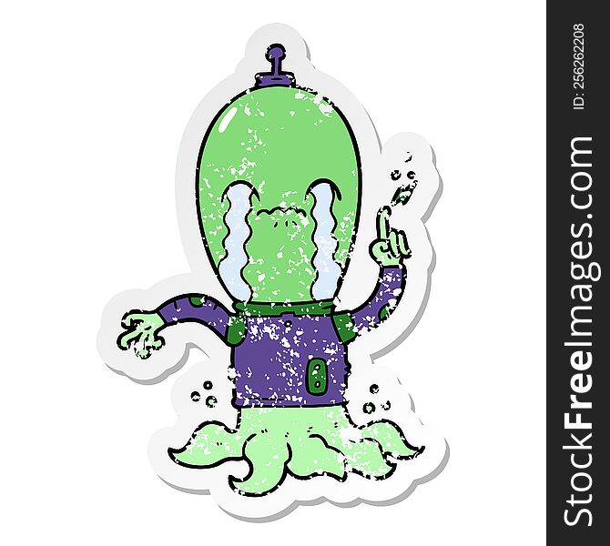 distressed sticker of a cartoon alien