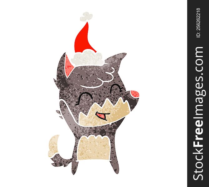 Happy Retro Cartoon Of A Fox Wearing Santa Hat