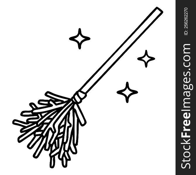 line doodle of a magic broomstick sweeping