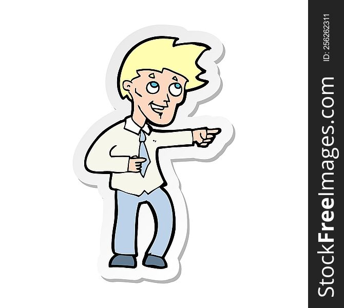 sticker of a cartoon funny office man pointing
