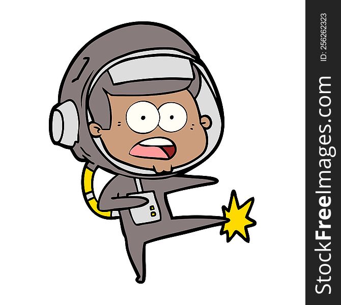 cartoon surprised astronaut kicking. cartoon surprised astronaut kicking